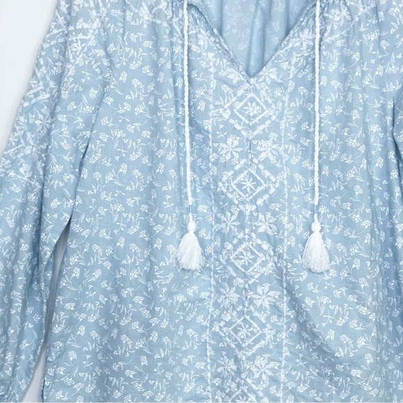 Joie powder, blue embroidered peasant, tunic blouse - Picture 3 of 11